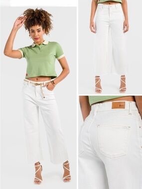 Cropped High-Rise Wide-Leg Jeans in White